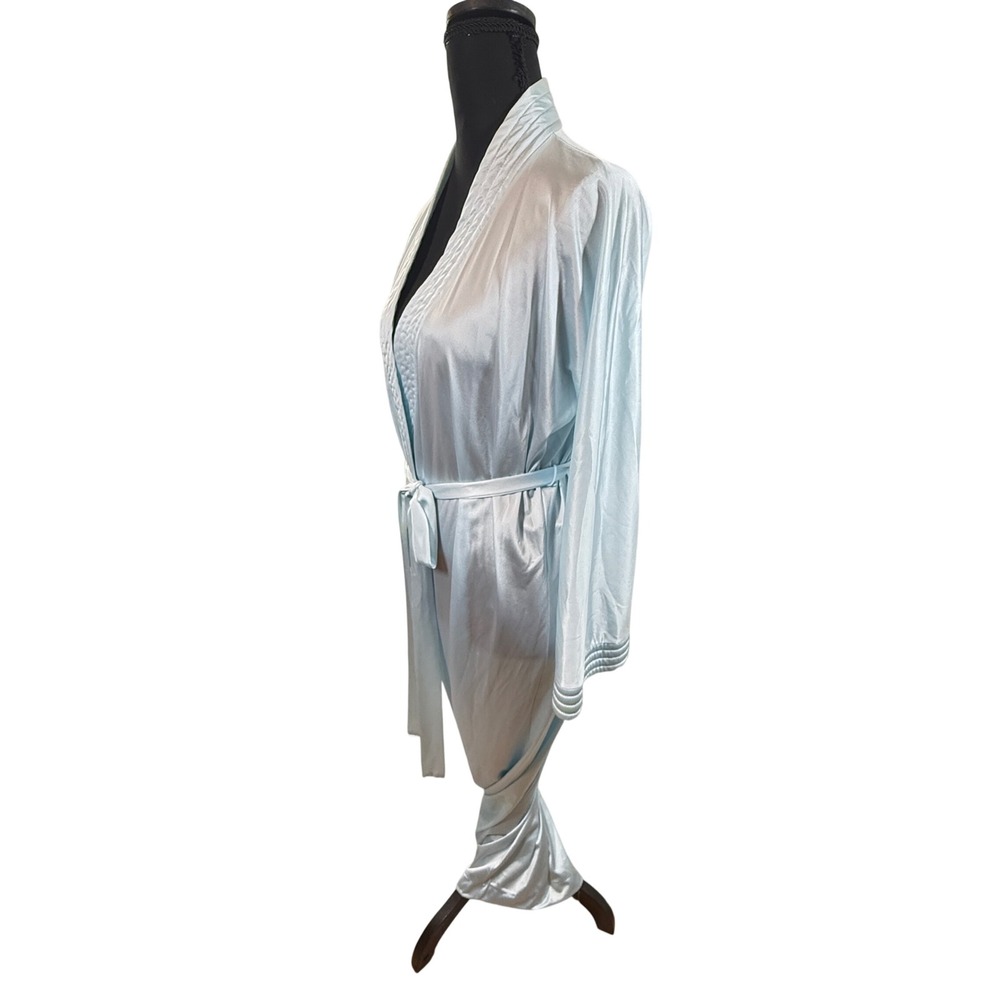 Vintage 70s Vanity Fair Pale Blue Nylon Robe  Floor Length M Pocket Made in USA